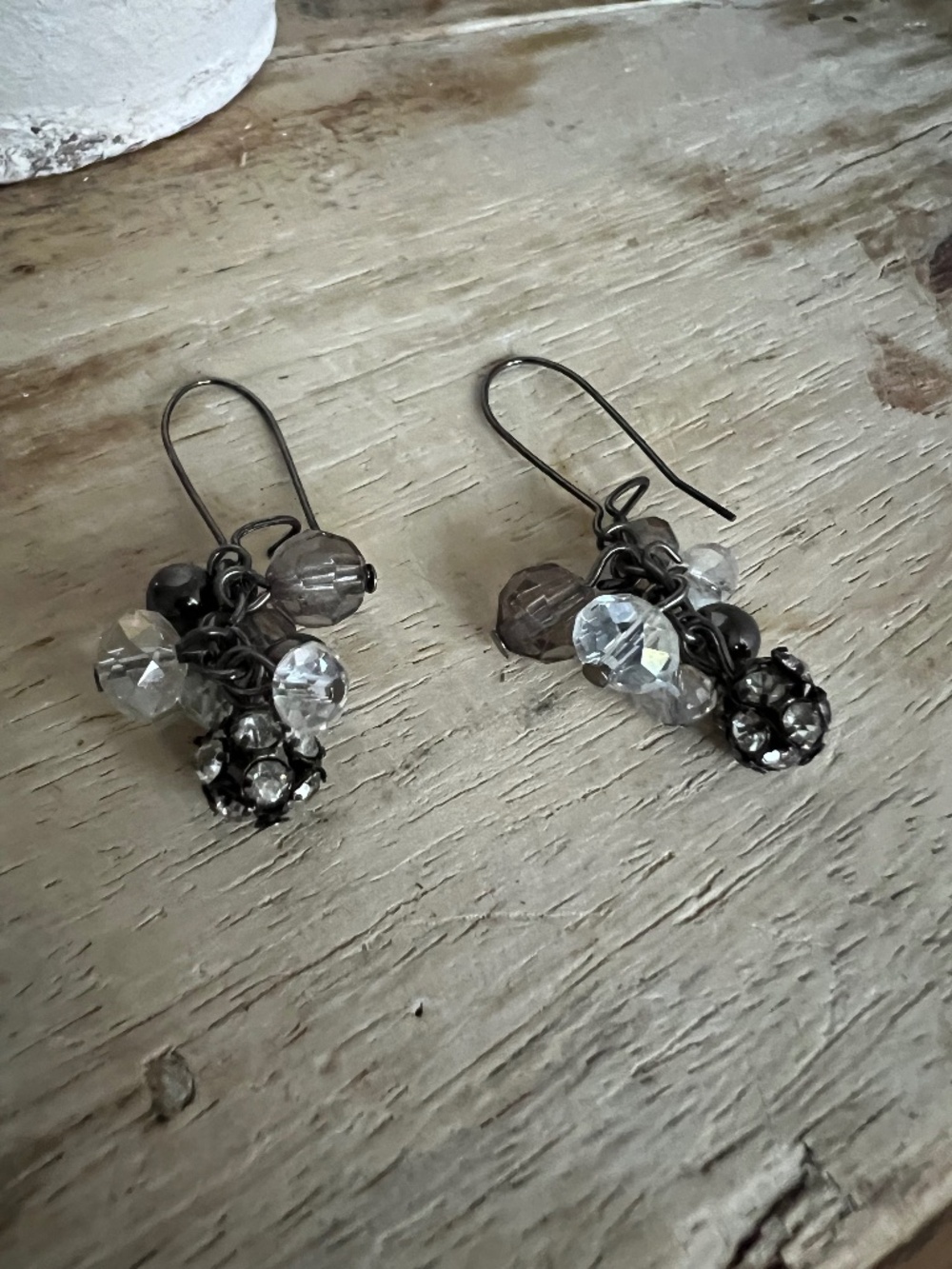 Gunmetal and Faux White Diamond Sparkly Earrings